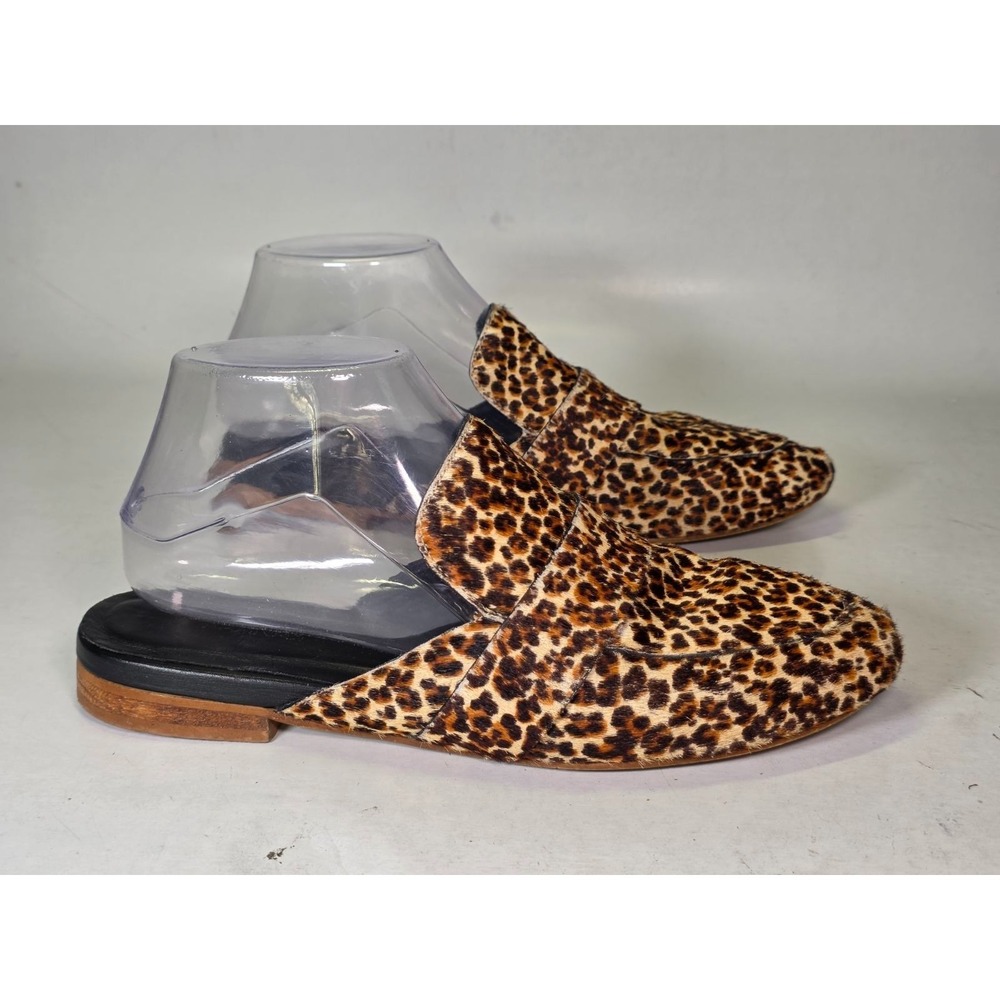 Kaanas Women's Mules Size‎ 8 Tan Leopard Calf Hair Leather Animal Print Shoes